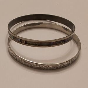 Vintage Silver Tone Floral Bracelet Duo